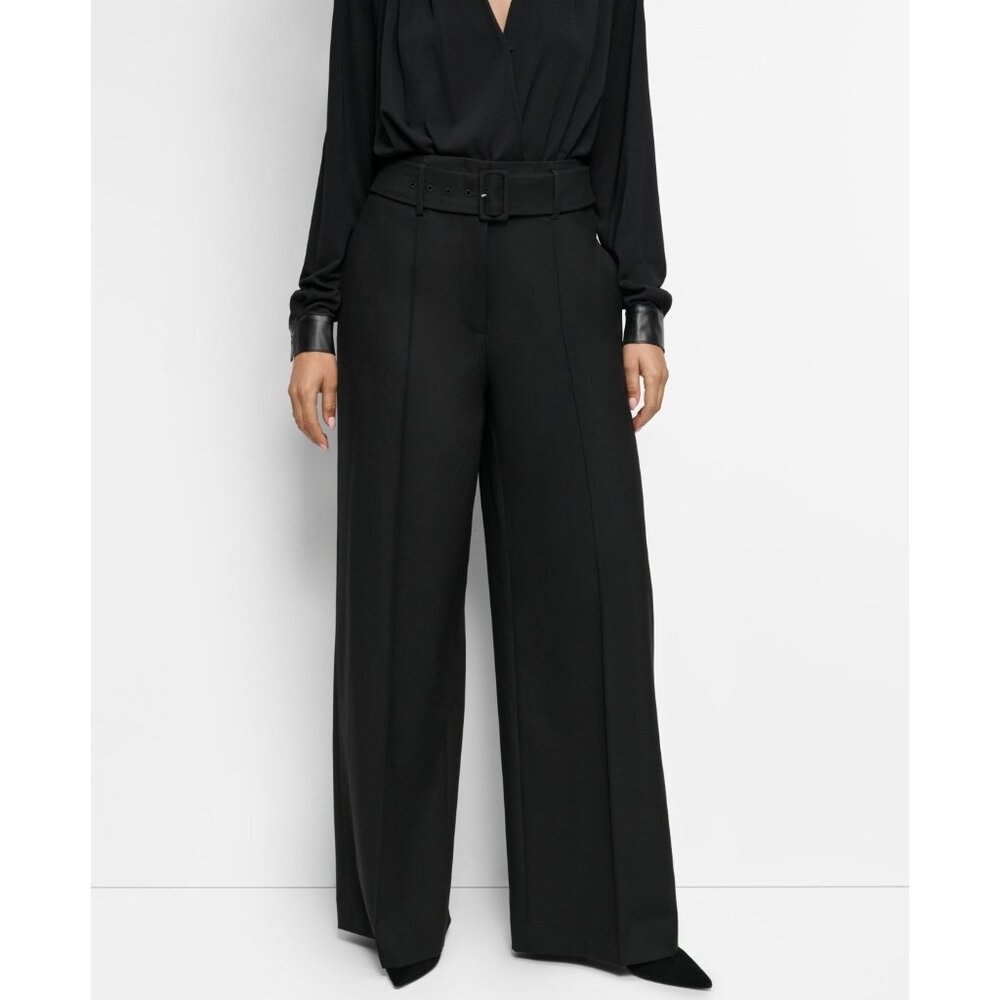 DKNY Women's Belted Mid-Rise Wide-Leg Pants Black Size 6 MSRP $129